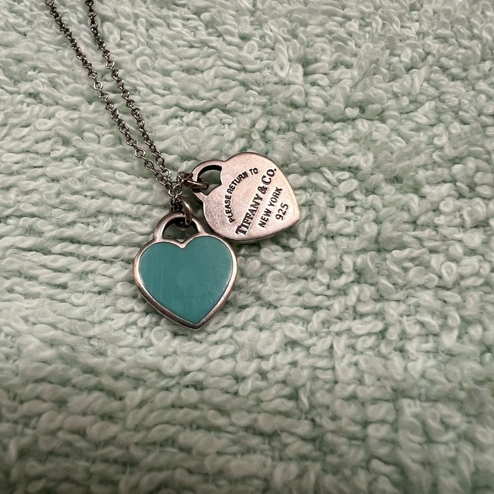 Tiffany & Co. Sterling Enamel Double Hearts Necklace